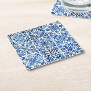 Mediterrane Tegels, Portugees, Azulejo, Majolica Kartonnen Onderzetters