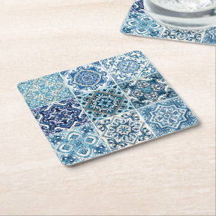 Mediterrane Tegels, Portugees, Azulejo, Majolica Kartonnen Onderzetters
