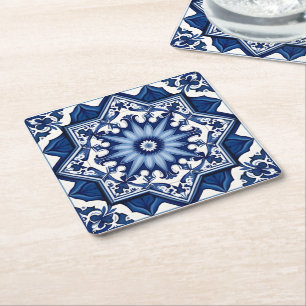 Mediterrane Tegels, Portugees, Azulejo, Majolica Kartonnen Onderzetters