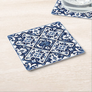 Mediterrane Tegels, Portugees, Azulejo, Majolica Kartonnen Onderzetters