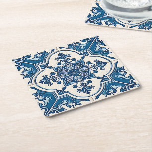 Mediterrane Tegels, Portugees, Azulejo, Majolica Kartonnen Onderzetters