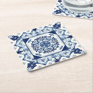 Mediterrane Tegels, Portugees, Azulejo, Majolica Kartonnen Onderzetters
