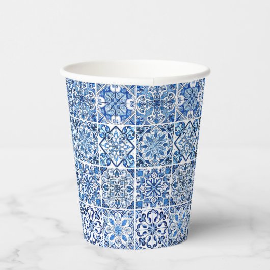 Mediterrane Tegels, Portugees, Azulejo, Majolica Papieren Bekers (Rechts)