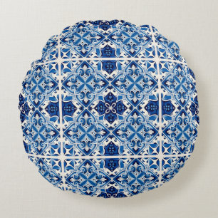 Mediterrane Tegels, Portugees, Azulejo, Majolica Rond Kussen