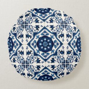 Mediterrane Tegels, Portugees, Azulejo, Majolica Rond Kussen