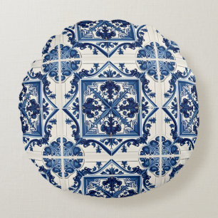 Mediterrane Tegels, Portugees, Azulejo, Majolica Rond Kussen