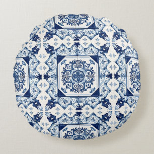 Mediterrane Tegels, Portugees, Azulejo, Majolica Rond Kussen