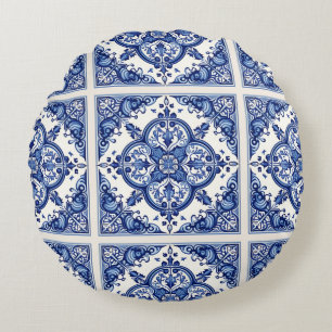 Mediterrane Tegels, Portugees, Azulejo, Majolica Rond Kussen