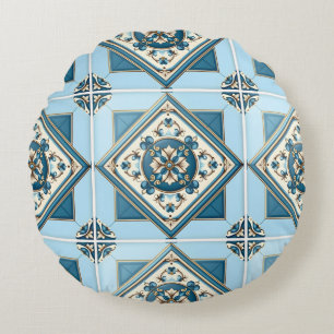 Mediterrane Tegels, Portugees, Azulejo, Majolica Rond Kussen