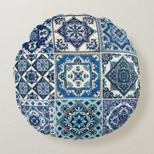 Mediterrane Tegels, Portugees, Azulejo, Majolica Rond Kussen