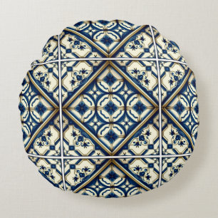 Mediterrane Tegels, Portugees, Azulejo, Majolica Rond Kussen
