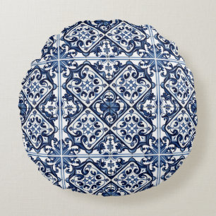 Mediterrane Tegels, Portugees, Azulejo, Majolica Rond Kussen