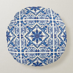Mediterrane Tegels, Portugees, Azulejo, Majolica Rond Kussen