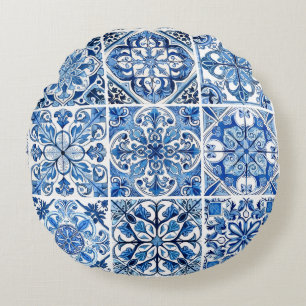 Mediterrane Tegels, Portugees, Azulejo, Majolica Rond Kussen