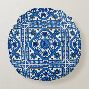 Mediterrane Tegels, Portugees, Azulejo, Majolica Rond Kussen