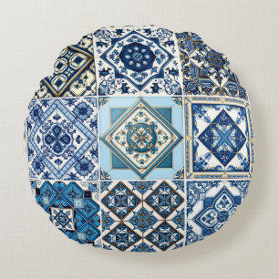 Mediterrane Tegels, Portugees, Azulejo, Majolica Rond Kussen