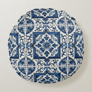 Mediterrane Tegels, Portugees, Azulejo, Majolica Rond Kussen