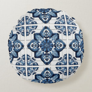 Mediterrane Tegels, Portugees, Azulejo, Majolica Rond Kussen