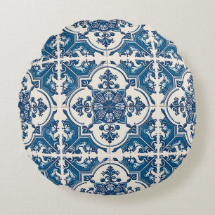 Mediterrane Tegels, Portugees, Azulejo, Majolica Rond Kussen
