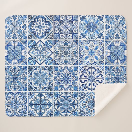 Mediterrane Tegels, Portugees, Azulejo, Majolica Sherpa Deken (Voorkant (horizontaal))