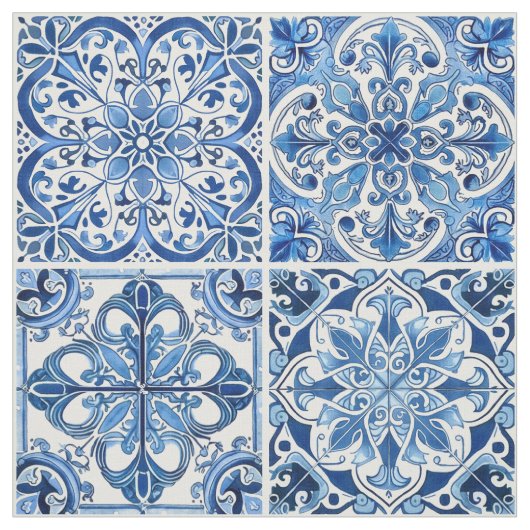 Mediterrane Tegels, Portugees, Azulejo, Majolica Stof (Swatch)
