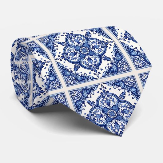 Mediterrane Tegels, Portugees, Azulejo, Majolica Stropdas (Opgerold)