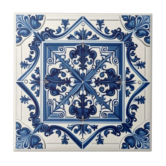 Mediterrane Tegels, Portugees, Azulejo, Majolica Tegeltje (Voorkant)