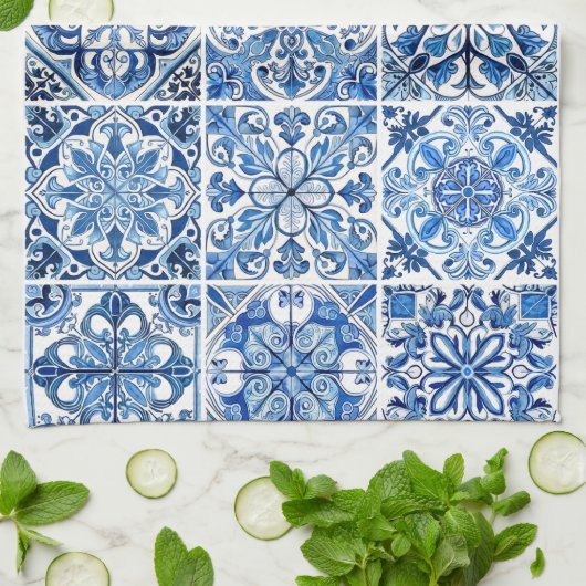 Mediterrane Tegels, Portugees, Azulejo, Majolica Theedoek (Gevouwen)