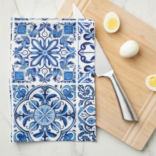 Mediterrane Tegels, Portugees, Azulejo, Majolica Theedoek (Quarter Fold)