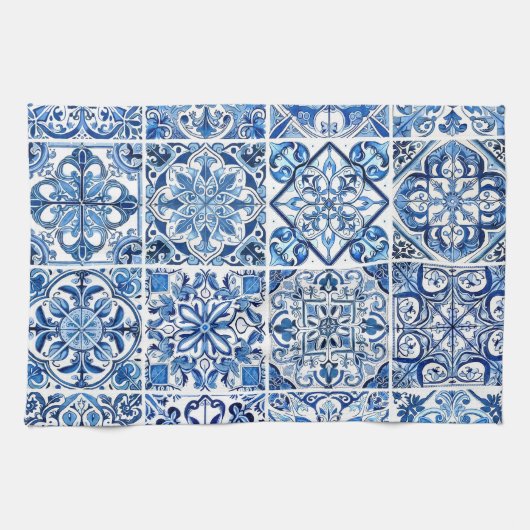 Mediterrane Tegels, Portugees, Azulejo, Majolica Theedoek (Horizontaal)