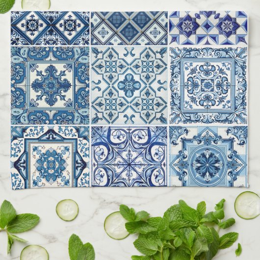 Mediterrane Tegels, Portugees, Azulejo, Majolica Theedoek (Gevouwen)