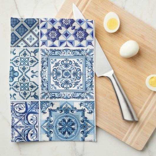 Mediterrane Tegels, Portugees, Azulejo, Majolica Theedoek (Quarter Fold)