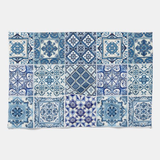 Mediterrane Tegels, Portugees, Azulejo, Majolica Theedoek (Horizontaal)