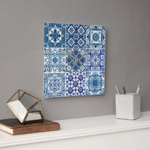 Mediterrane Tegels, Portugees, Azulejo, Majolica Vierkante Klok