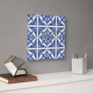 Mediterrane Tegels, Portugees, Azulejo, Majolica Vierkante Klok