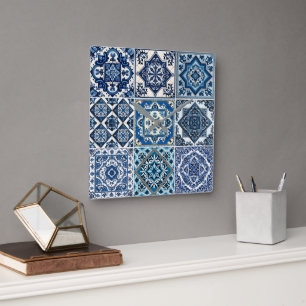 Mediterrane Tegels, Portugees, Azulejo, Majolica Vierkante Klok