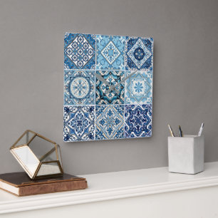 Mediterrane Tegels, Portugees, Azulejo, Majolica Vierkante Klok
