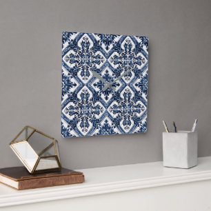 Mediterrane Tegels, Portugees, Azulejo, Majolica Vierkante Klok