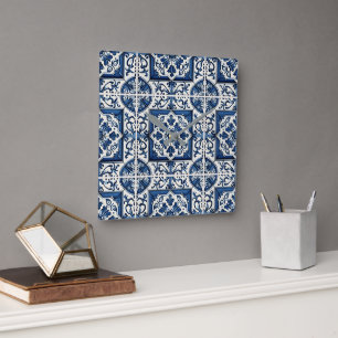 Mediterrane Tegels, Portugees, Azulejo, Majolica Vierkante Klok