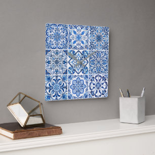 Mediterrane Tegels, Portugees, Azulejo, Majolica Vierkante Klok