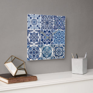 Mediterrane Tegels, Portugees, Azulejo, Majolica Vierkante Klok