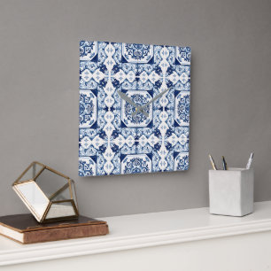 Mediterrane Tegels, Portugees, Azulejo, Majolica Vierkante Klok