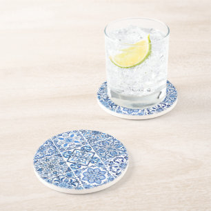 Mediterrane Tegels, Portugees, Azulejo, Majolica Zandsteen Onderzetter