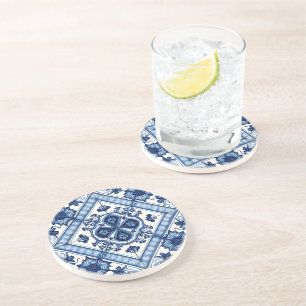 Mediterrane Tegels, Portugees, Azulejo, Majolica Zandsteen Onderzetter