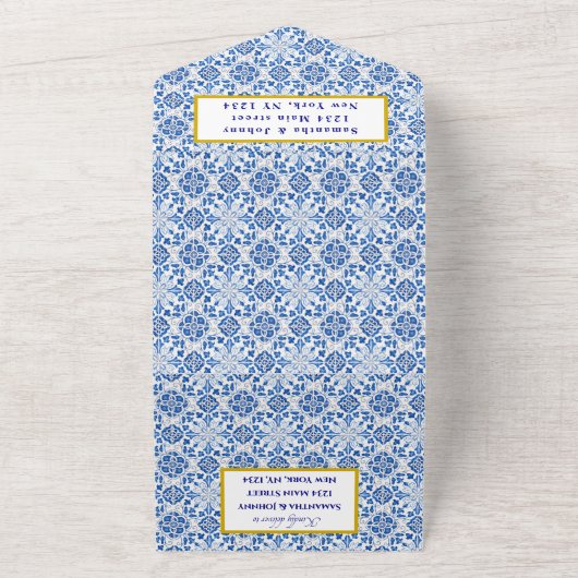 Mediterrane Tegels Portugees Rustiek Bruiloft All In One Uitnodiging (Buitenkant)