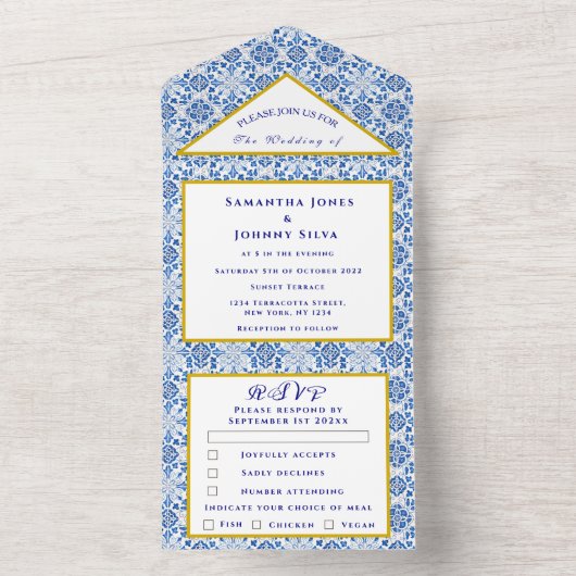 Mediterrane Tegels Portugees Rustiek Bruiloft All In One Uitnodiging (Binnen)