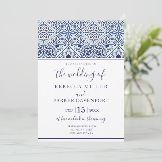 Mediterrane Tegels Trouwuitnodiging Kaart (Staand voorkant)