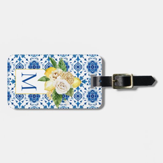 Mediterrane Tiles Lemon Italië Toscane Griekenland Bagagelabel (Voorkant horizontaal)