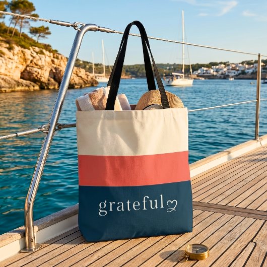 Mediterrane Tote met gestreepte marine-koraalrood Bag