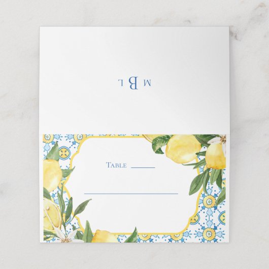 Mediterrane Tropische Monogram Weddenschap Plaatskaartje (Buitenkant ongevouwen)